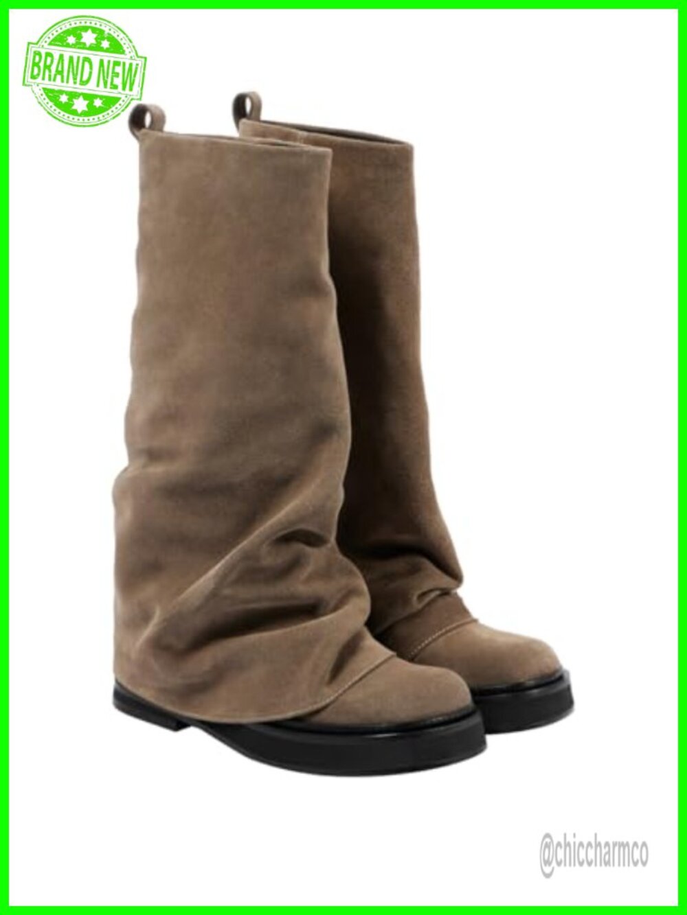 Women Slouchy Knee High Boots Suede Round Toe Pull On Chunky Platform Riding